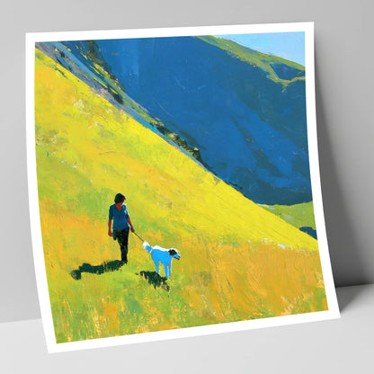 Sunlit Dog Walk on Helvellyn gifts for dog walkers art print