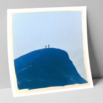 Hikers on a Blue Fell Top lake district fell art print