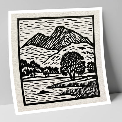 Monochrome Fells Over Grasmere lake district lake art print