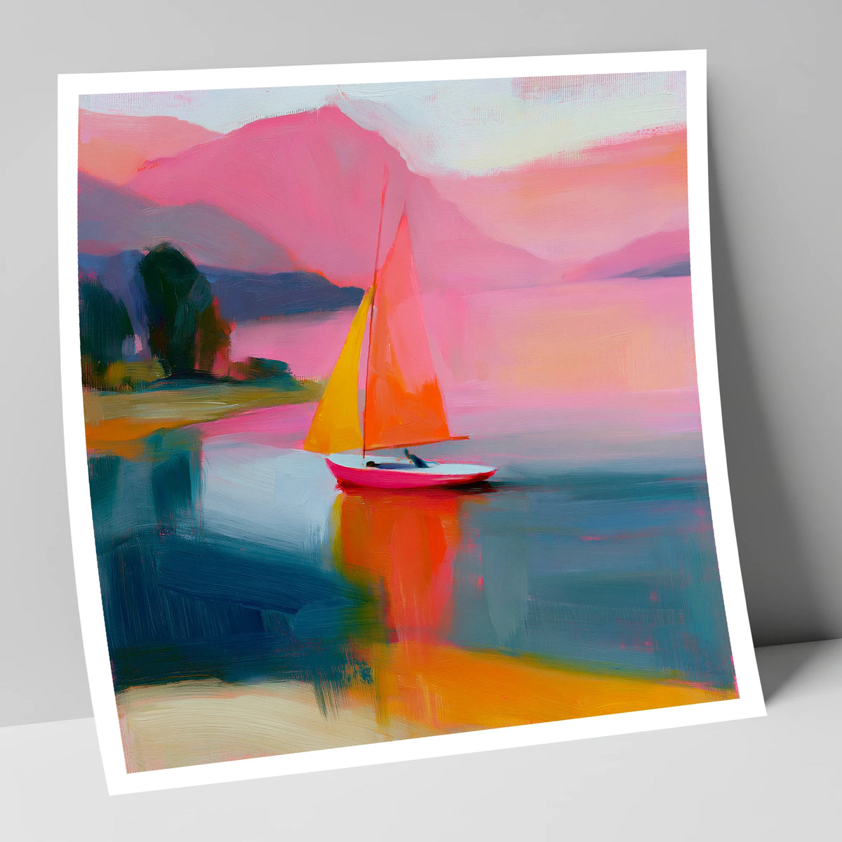 Vibrant Sailboat Beneath Pink Fells lake district walking art print