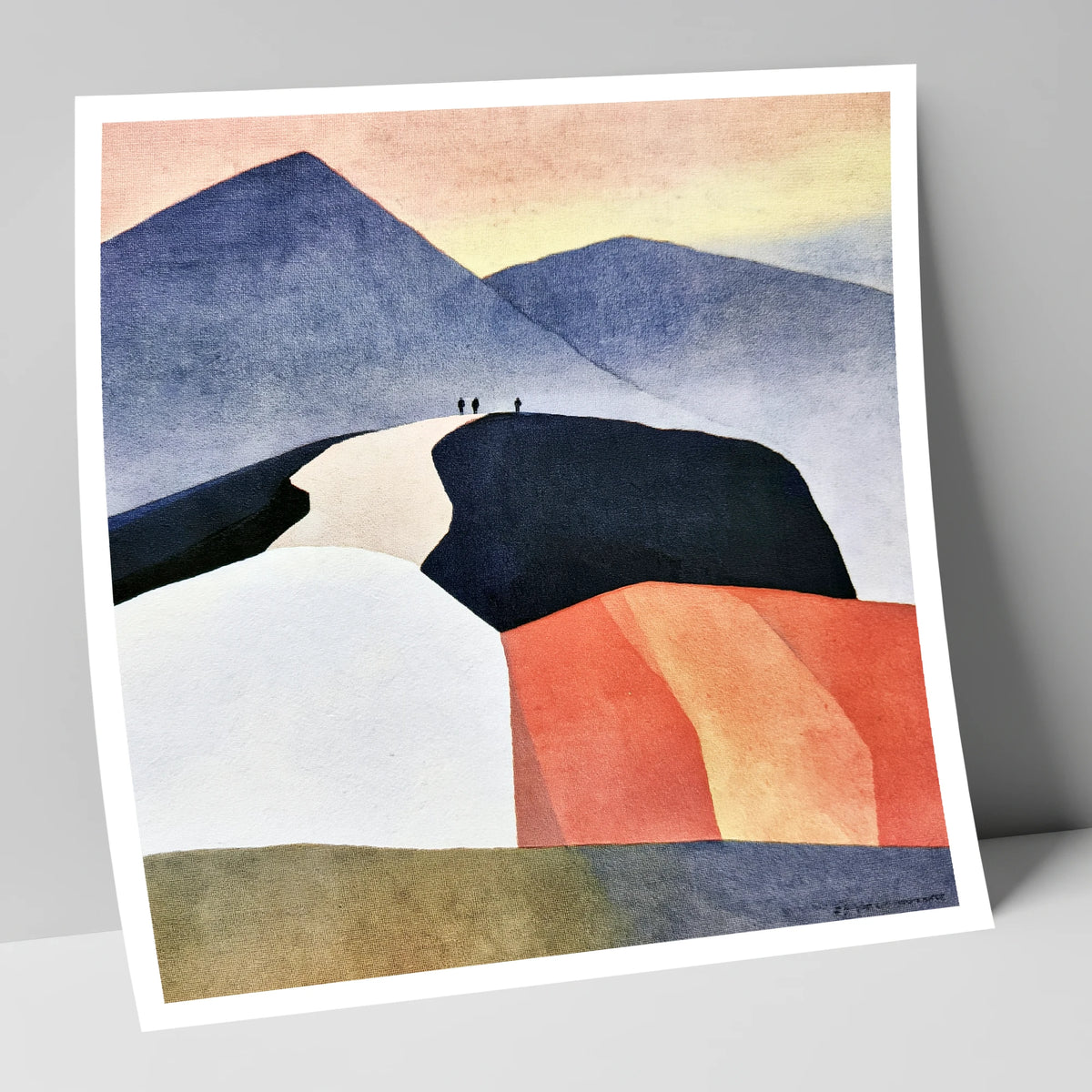 Fell Summit in Terracotta and Indigo lake district fell art print