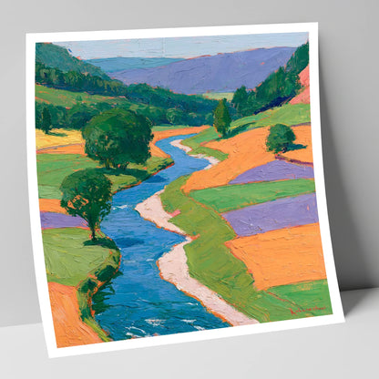 Electric Blue Winding River Valley lake district waterfall art print