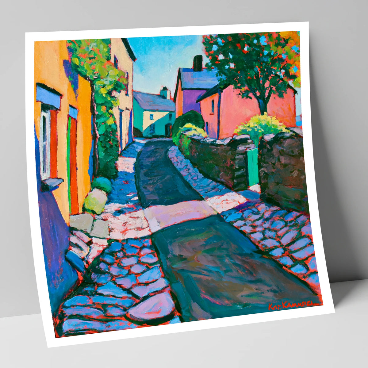 Vibrant Cobbled Village Street lake district village art print