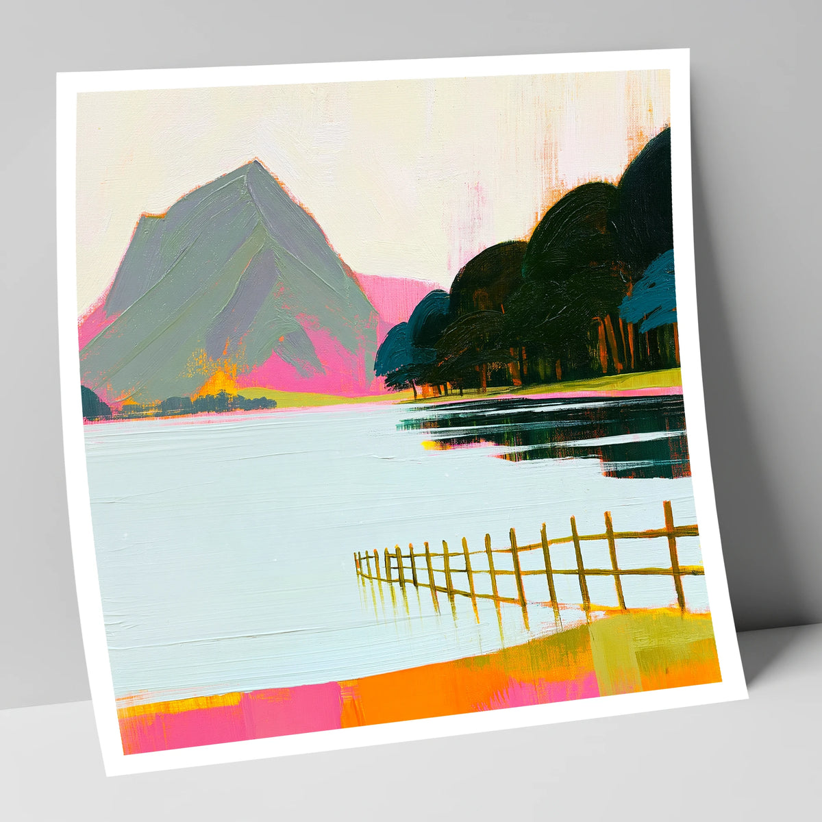 Vibrant Pink Shores Of Buttermere lake district lake art print