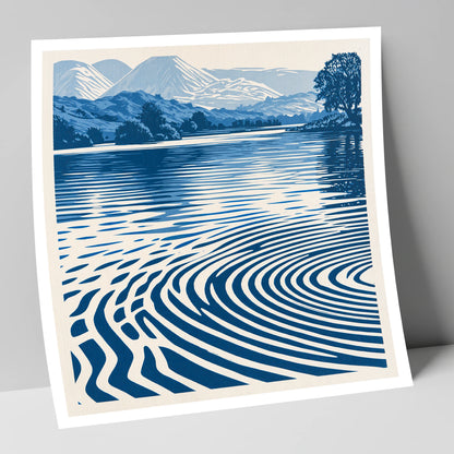Calm Lake Ripples in Cobalt lake district lake art print