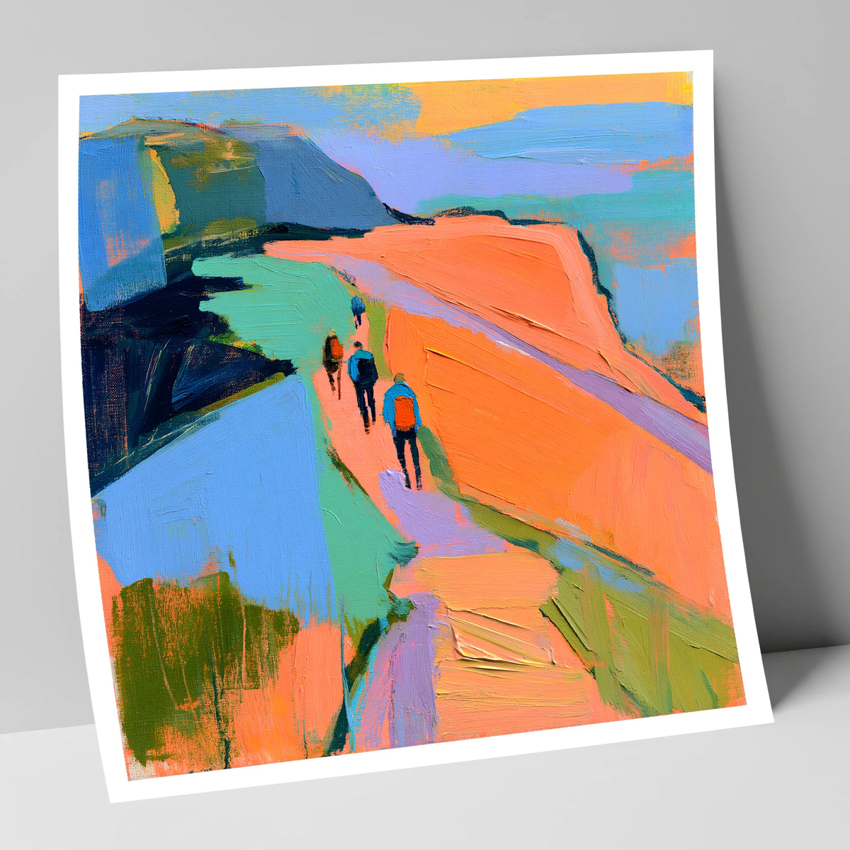 Walkers on Bright Mountain Path lake district walking art print