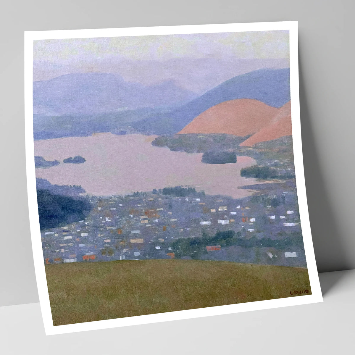 Keswick and Derwentwater Pastel Dusk lake district village art print