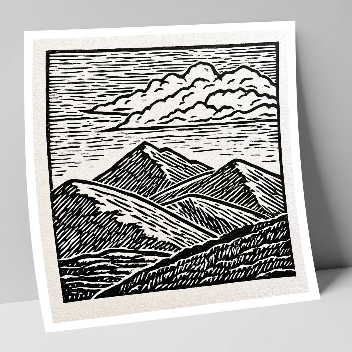 Black and White Rolling Fells lake district fell art print