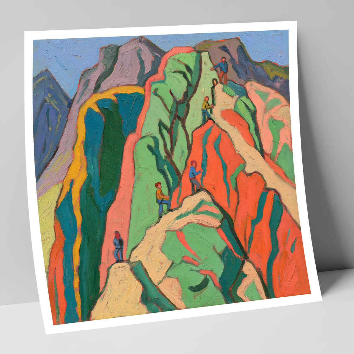 Climbers on a Vivid Crag lake district walking art print