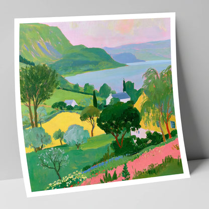 Vibrant Summer Lake and Fells lake district lake art print