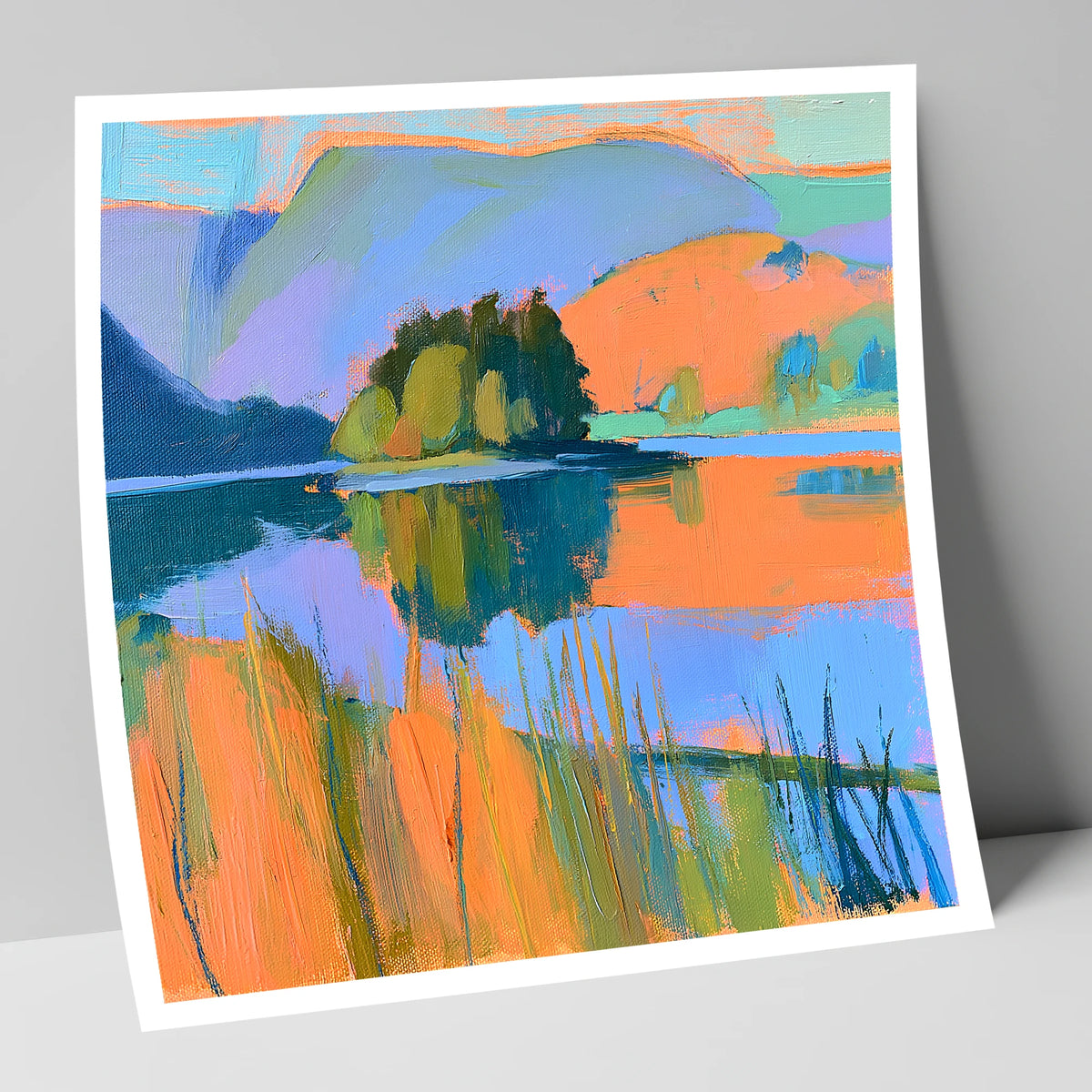 Vibrant Grasmere and Wooded Island lake district lake art print