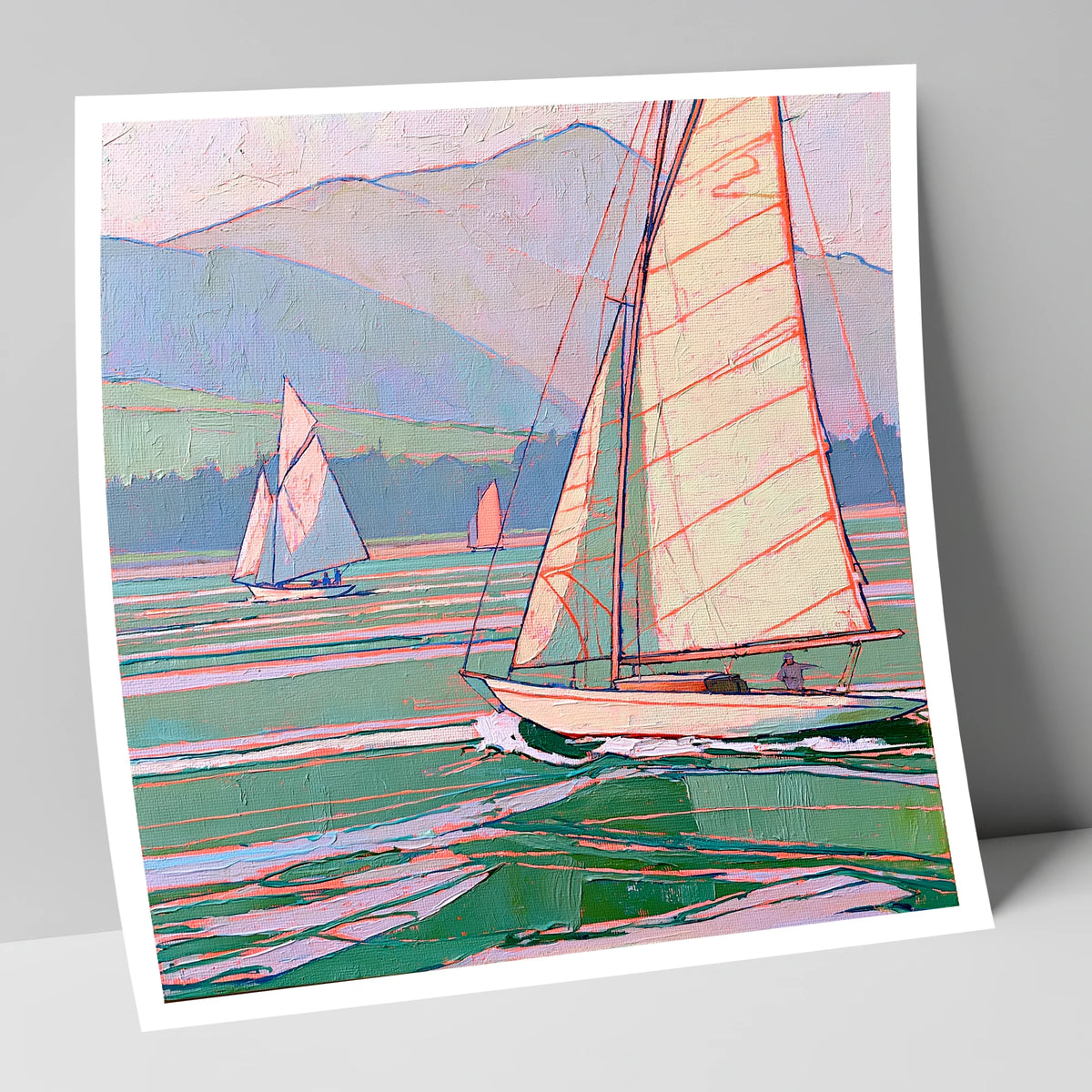 Vivid Yachts on a Breezy Lake lake district walking art print