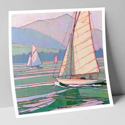 Vivid Yachts on a Breezy Lake lake district walking art print