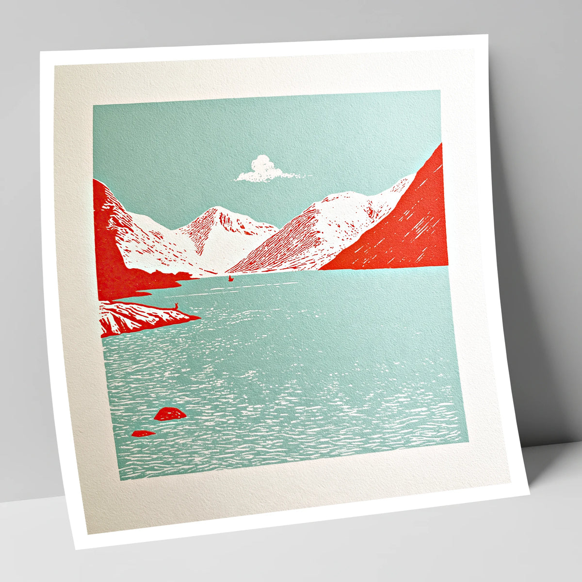 Vibrant Red Wastwater Landscape lake district lake art print