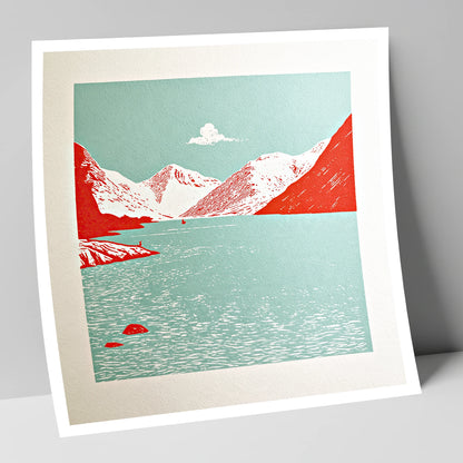 Vibrant Red Wastwater Landscape lake district lake art print