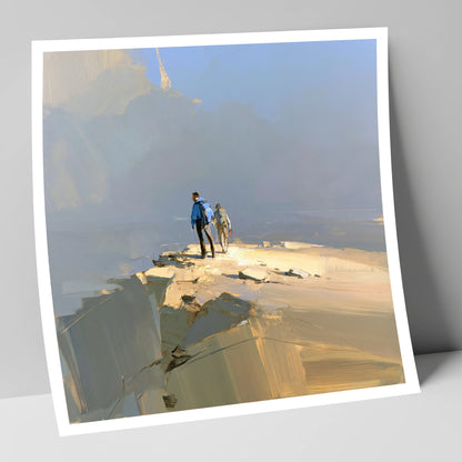 Hikers on Sunlit Fell Summit lake district fell art print