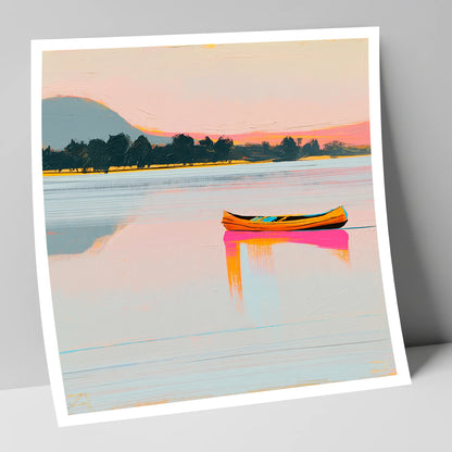 Bright Wooden Canoe on Windermere lake district lake art print