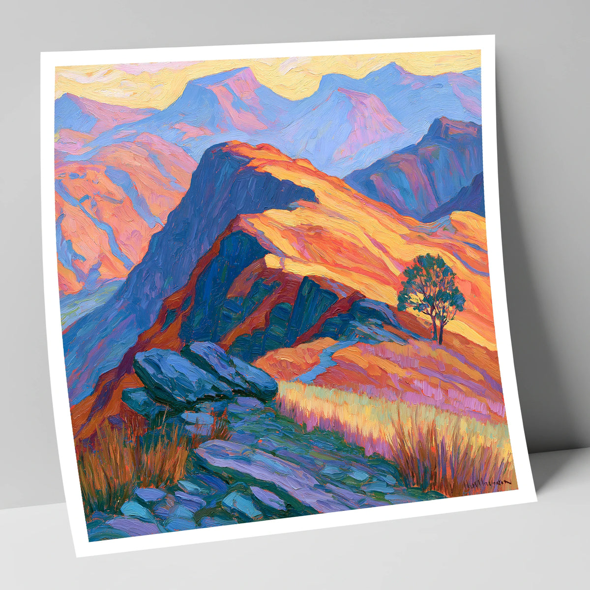 Vibrant Sunlit Mountain Ridge lake district fell art print