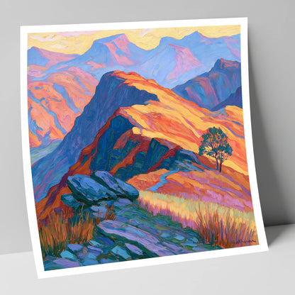 Vibrant Sunlit Mountain Ridge lake district fell art print