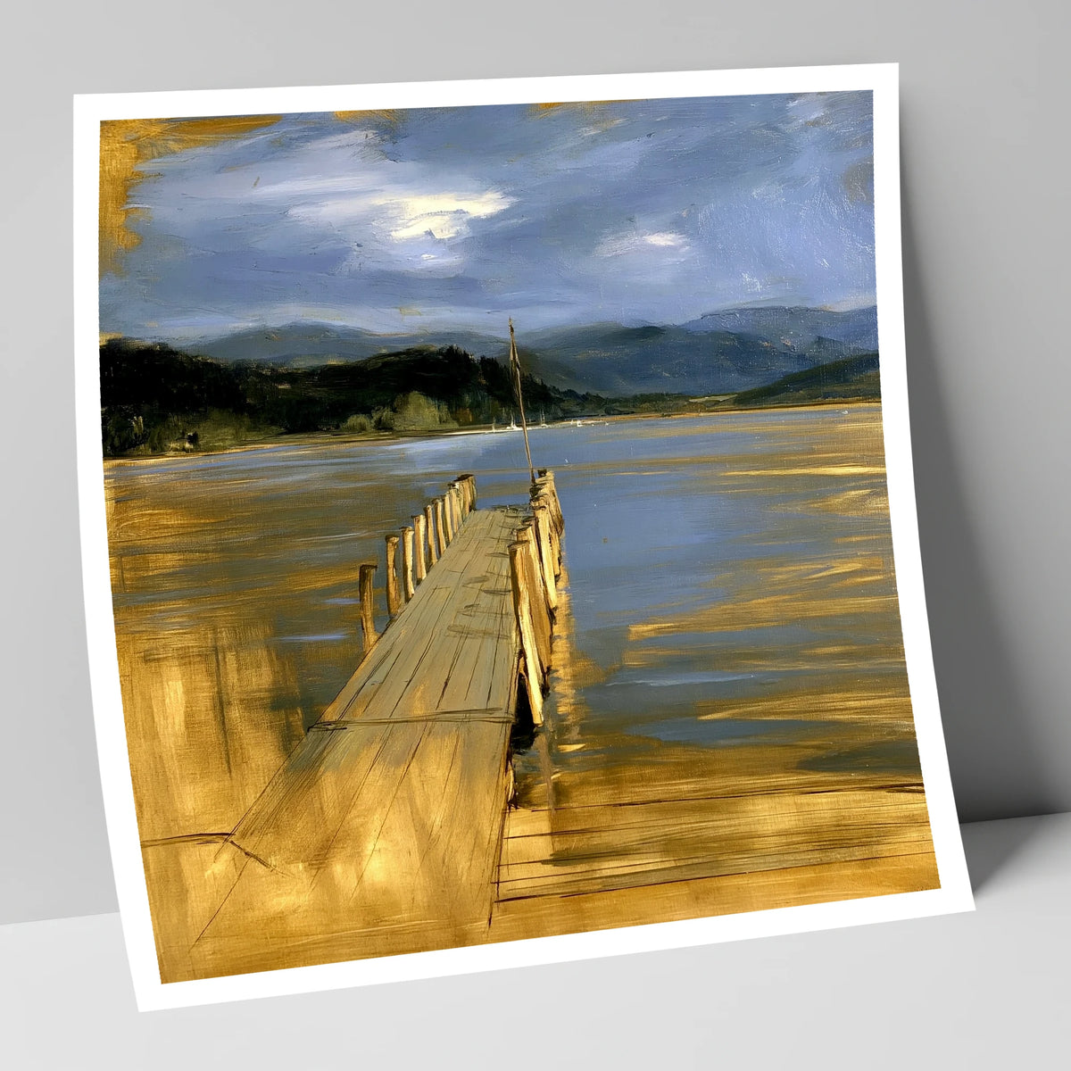 Waterhead Jetty Under Slate Skies lake district village art print