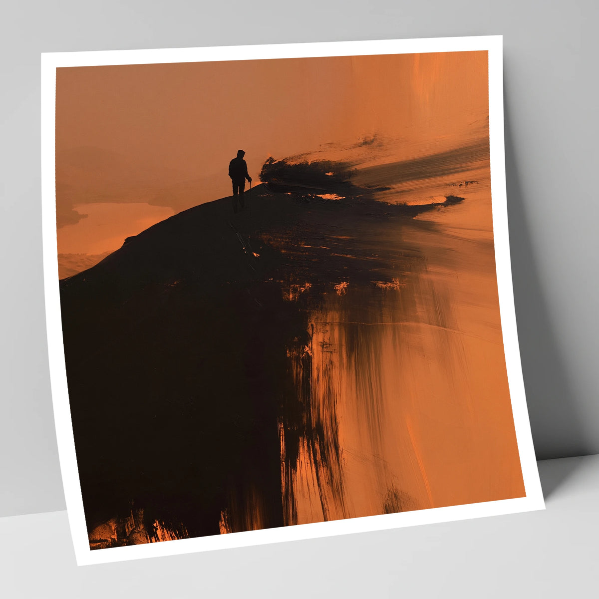 Silhouetted Walker on Skiddaw Ridge lake district fell art print