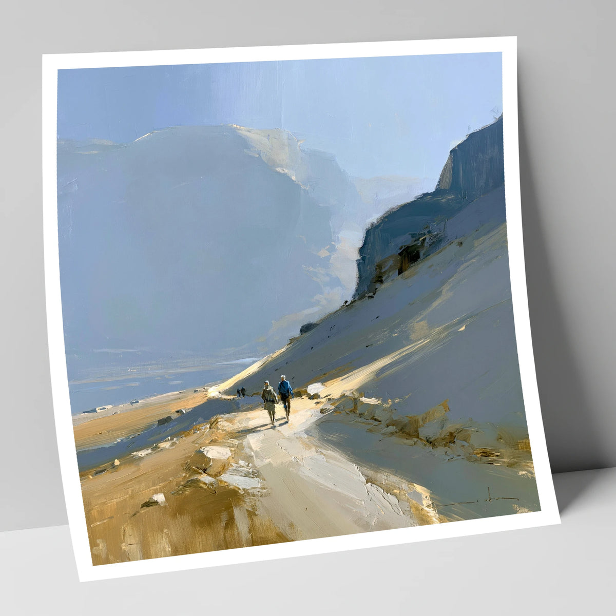 Walkers on a Golden Mountain Path lake district walking art print