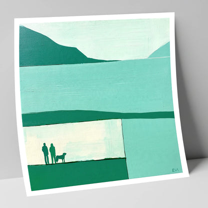 Glenridding Dog Walkers in Teal gifts for dog walkers art print