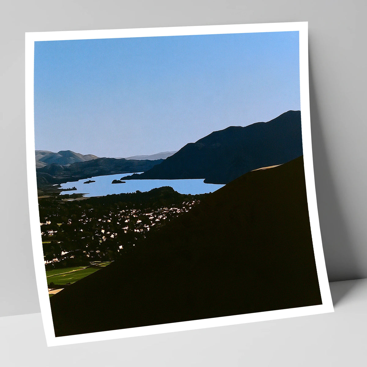 Keswick and Derwentwater in Silhouette lake district village art print