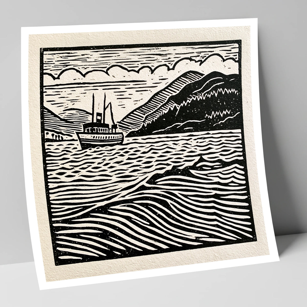 Monochrome Steamer on Ullswater lake district lake art print