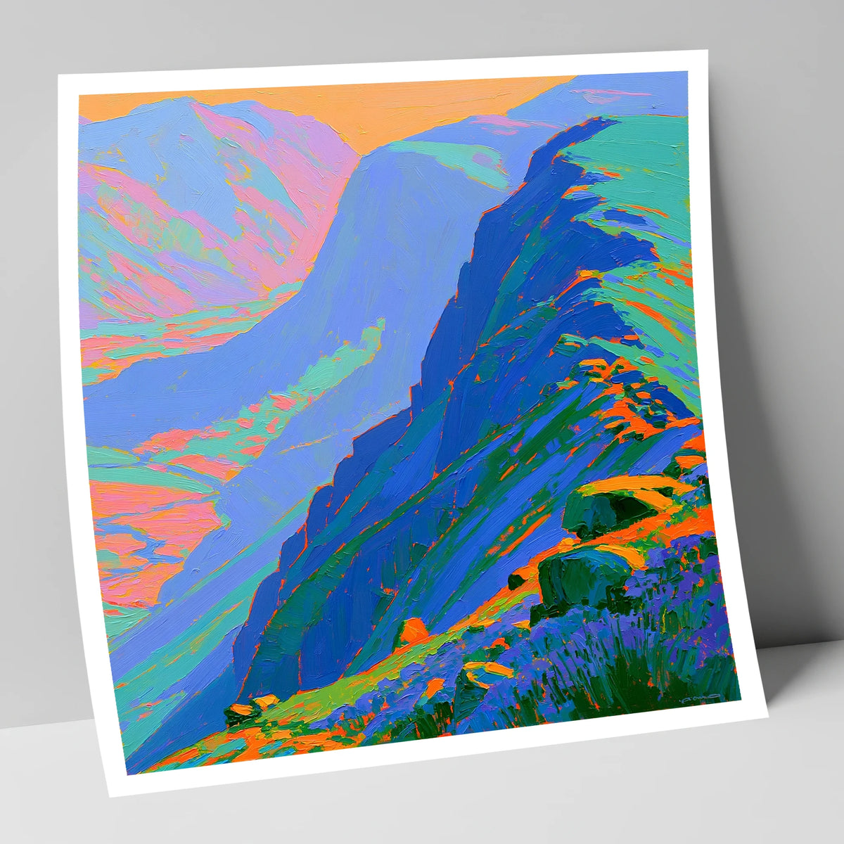 Electric Blue Mountain Ridge lake district fell art print