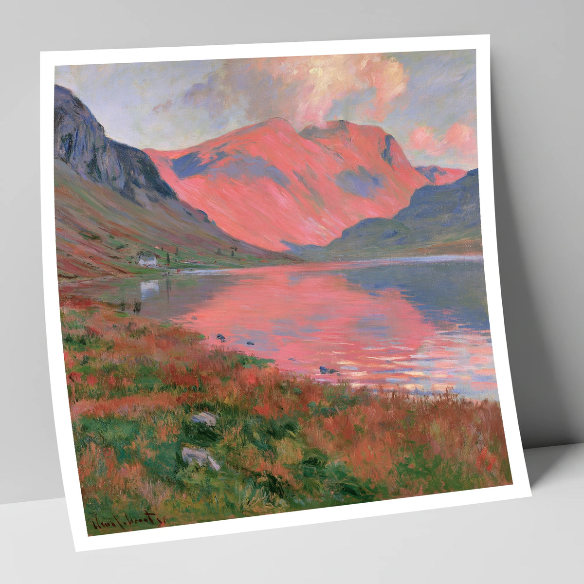 Mountain Lake with Pink Sunset lake district lake art print