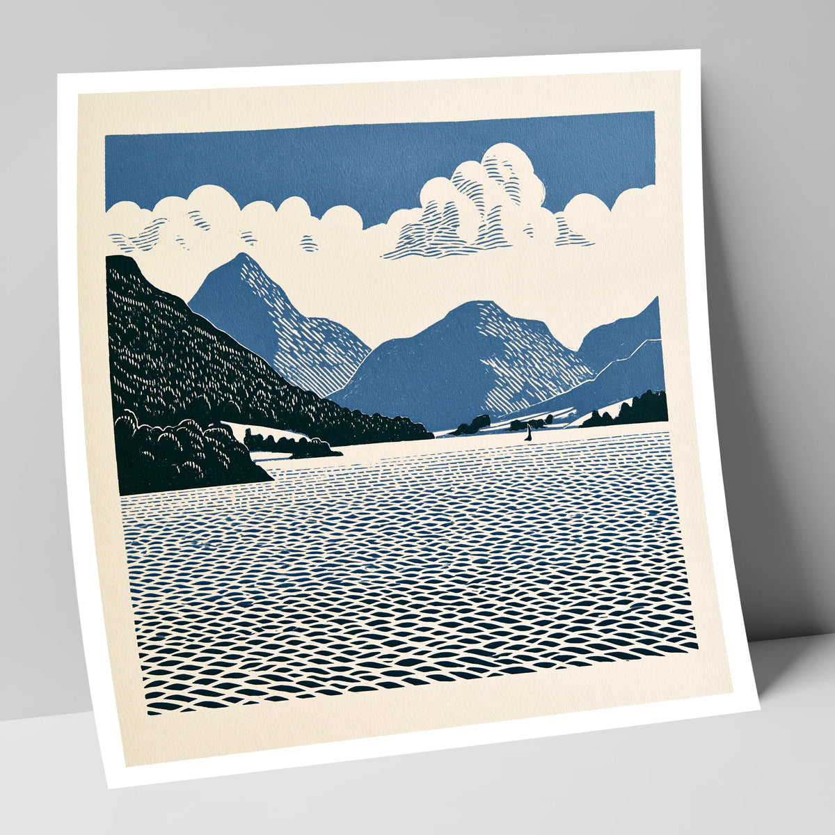 Graphic Navy Ullswater Landscape lake district lake art print