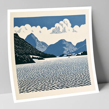 Graphic Navy Ullswater Landscape lake district lake art print