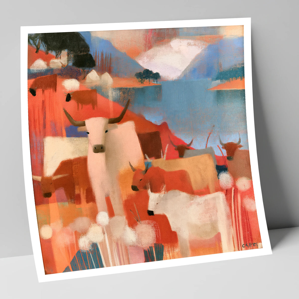 Coral Fells and Highland Cattle lake district wildlife art print