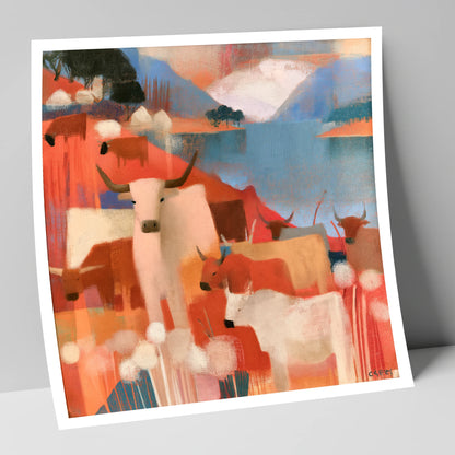 Coral Fells and Highland Cattle lake district wildlife art print