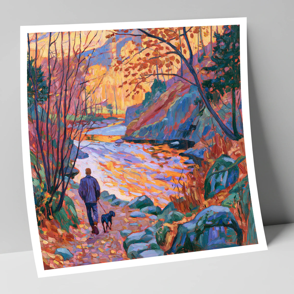 Autumn Dog Walk Aira Force gifts for dog walkers art print