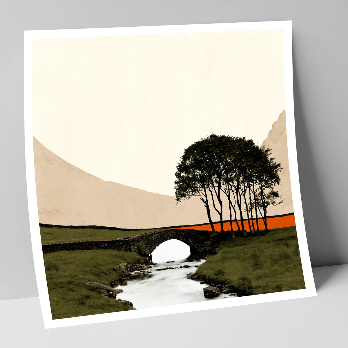 Stone Bridge With Silhouetted Trees lake district waterfall art print