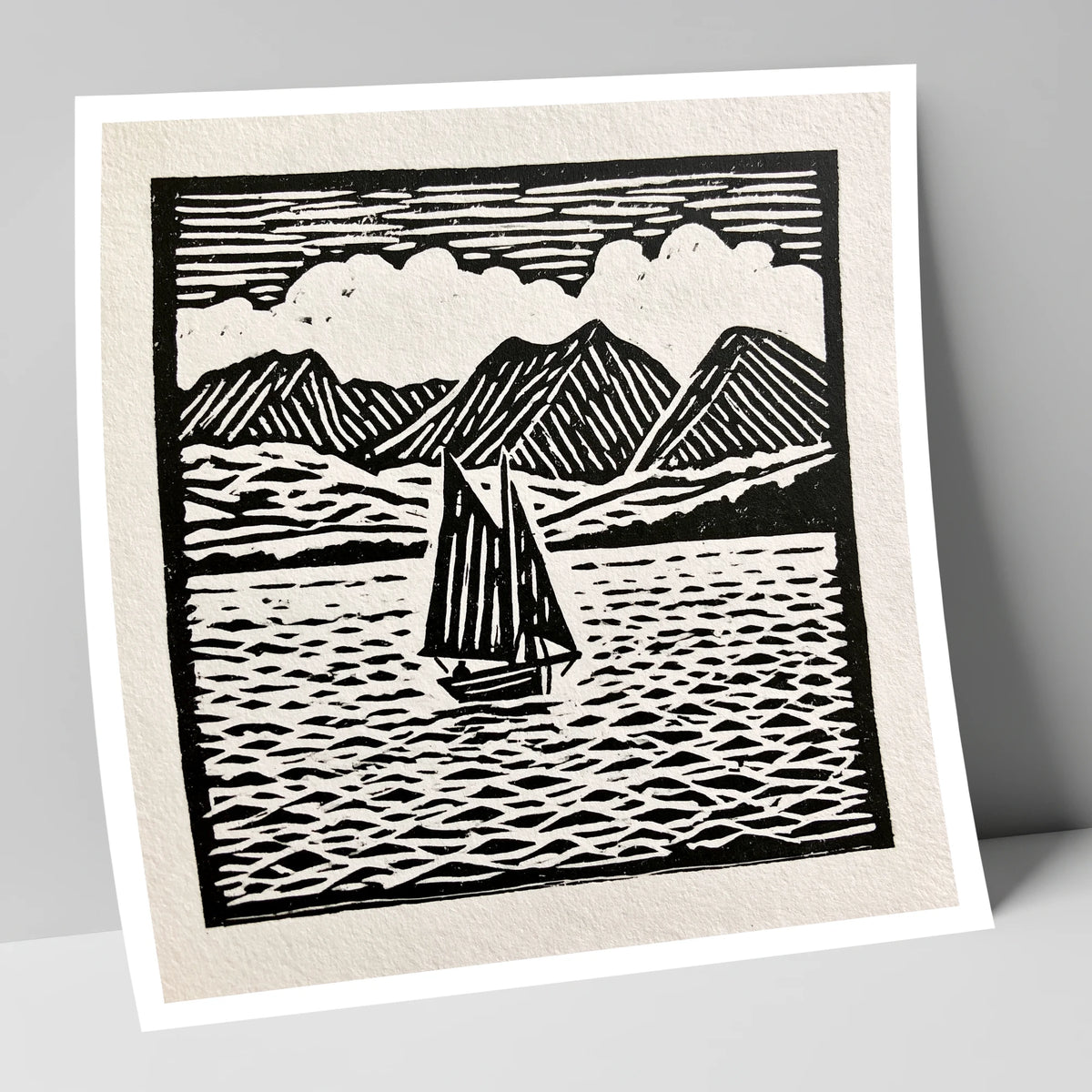 Monochrome Sailing Boat on Windermere lake district lake art print