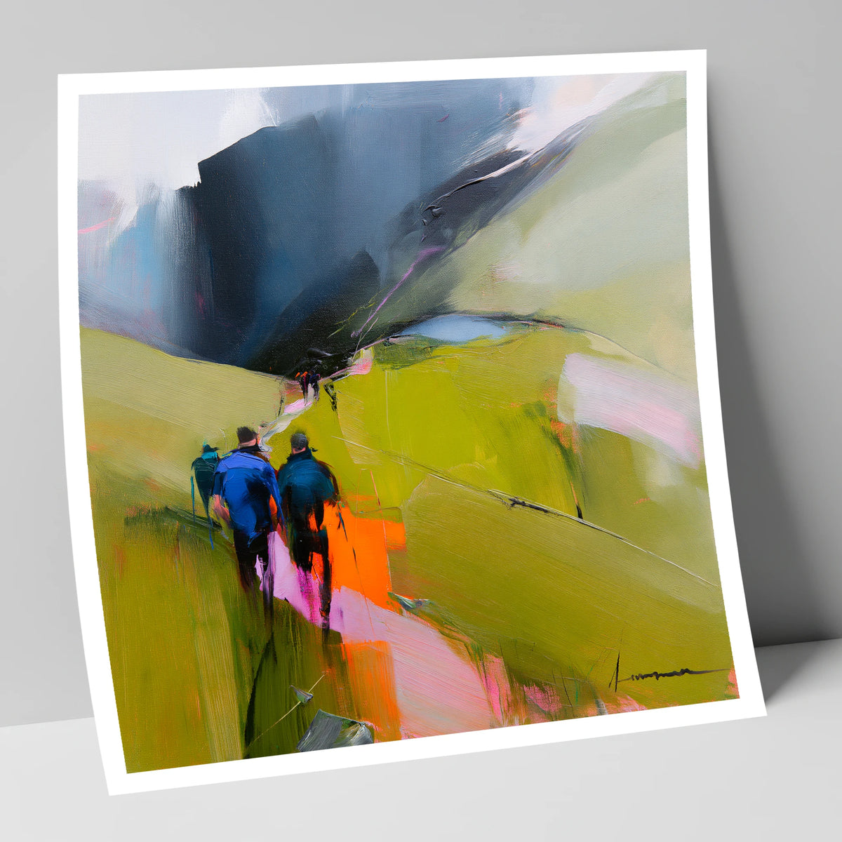 Walkers on Vibrant Fell Path lake district walking art print