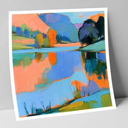 Vibrant Reflections on a Calm Lake lake district lake art print