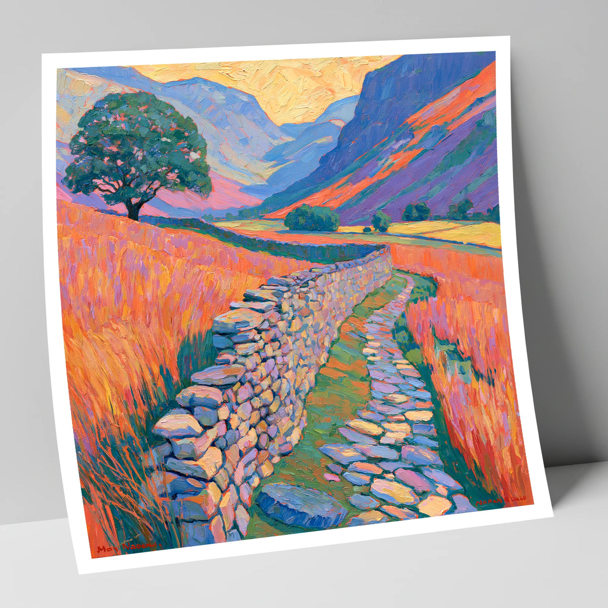 Drystone Wall Through Golden Valley lake district valley art print
