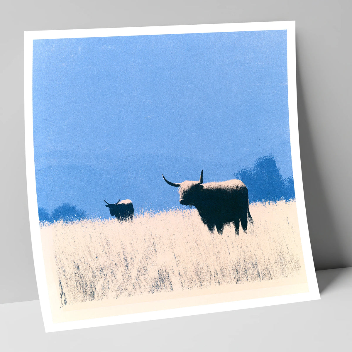 Highland Cattle Beneath Blue Skies lake district wildlife art print