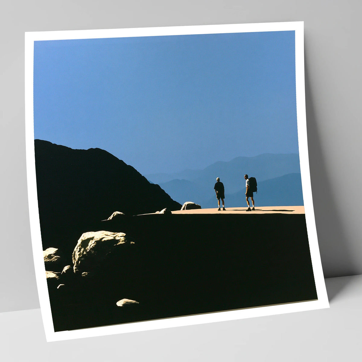 Hikers on a Sunlit Fell Ridge lake district fell art print
