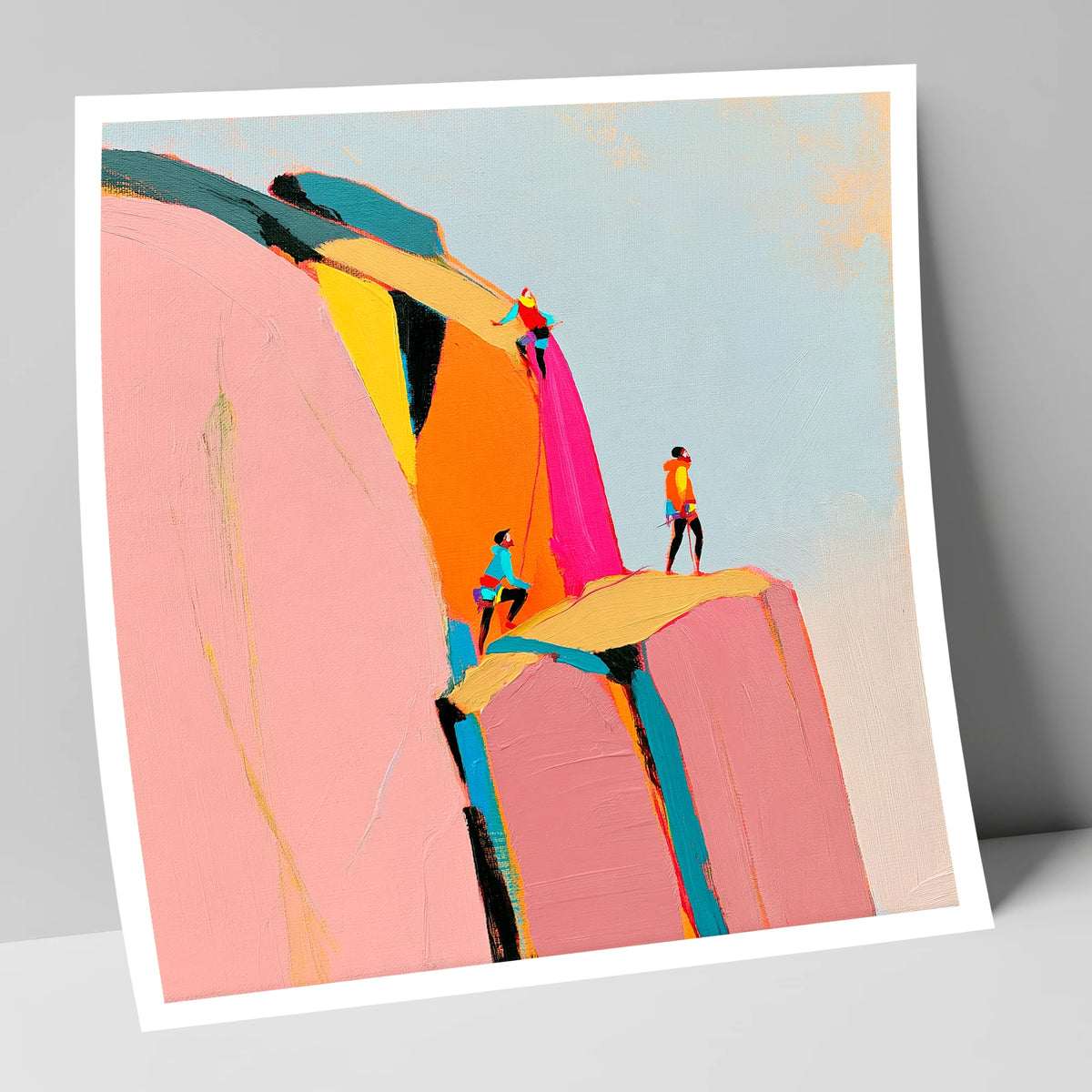 Vibrant Rock Climbers on Crag lake district walking art print