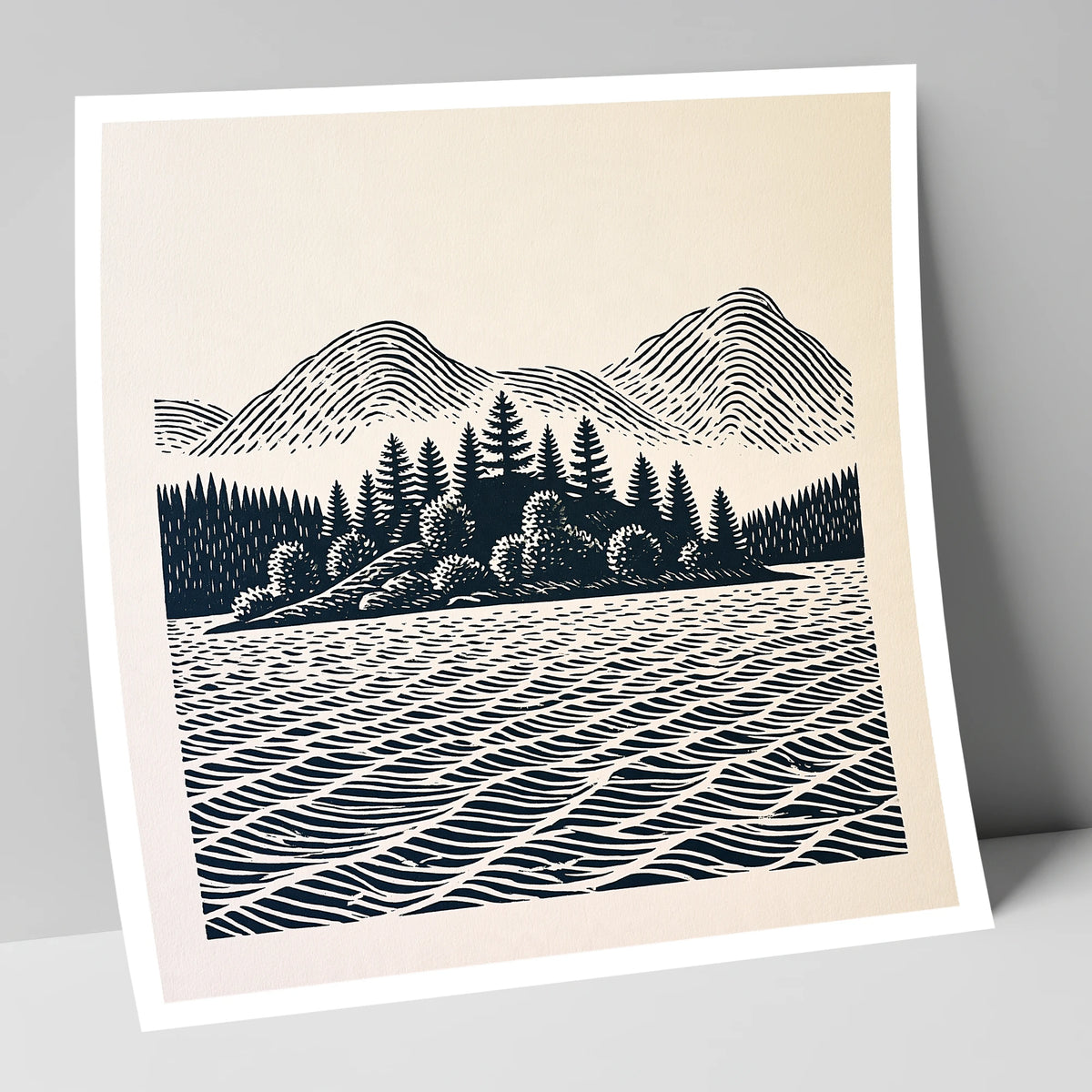Graphic Derwentwater Island Landscape lake district lake art print