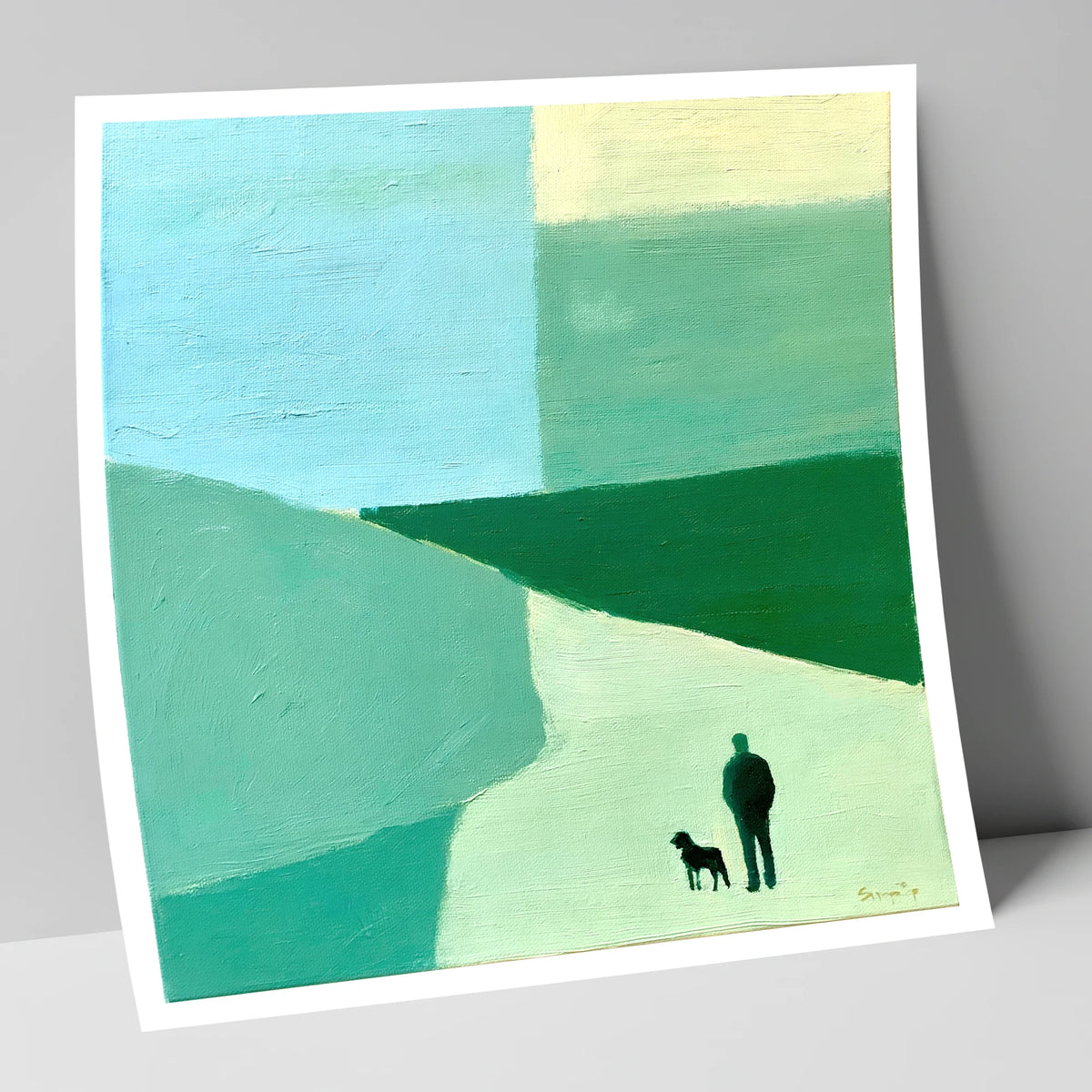 Shepherd and Dog Abstract Fells lake district wildlife art print