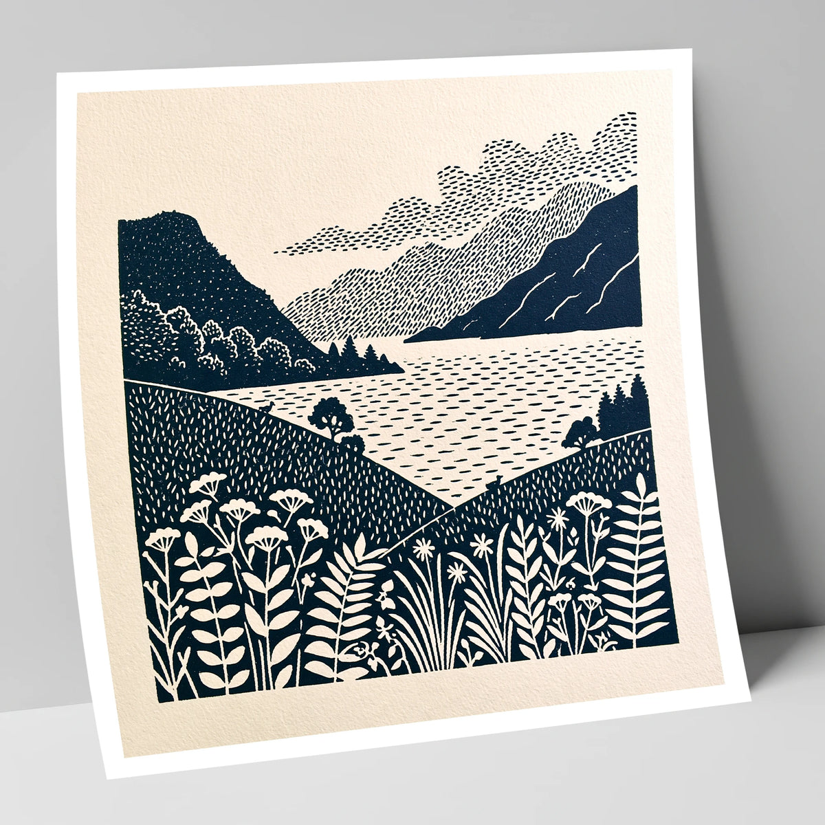 Graphic Ullswater and Layered Fells lake district lake art print