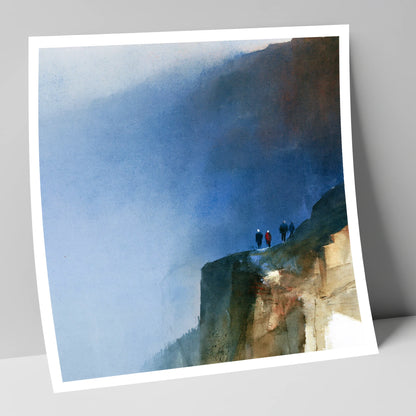 Walkers on a Dramatic Mountain Path lake district walking art print