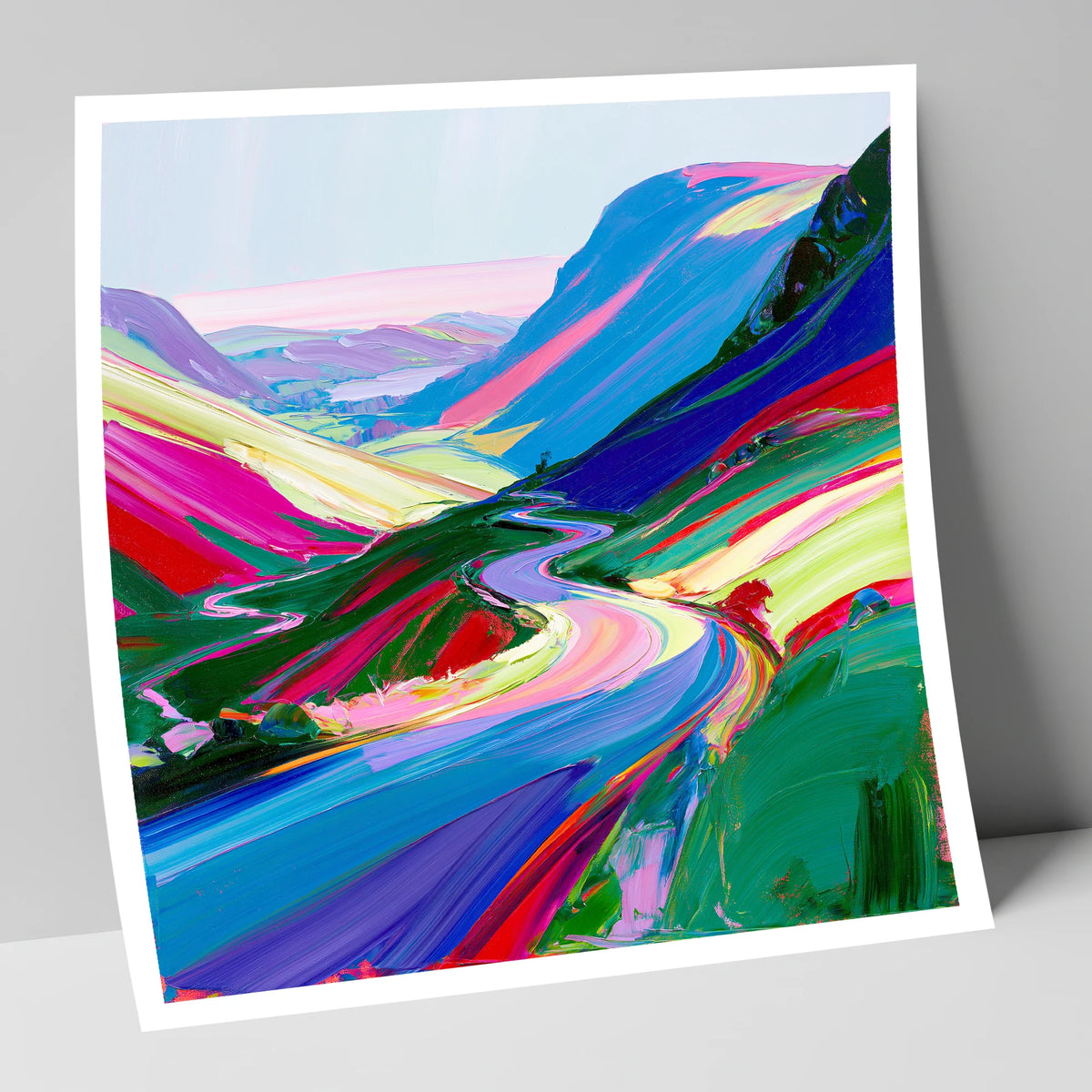 Vivid Sweeping Mountain Pass lake district valley art print