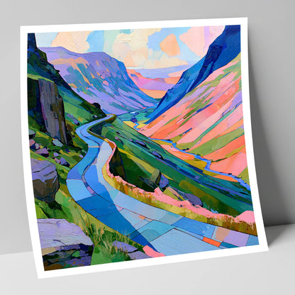 Colourful Winding Mountain Pass lake district valley art print